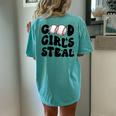 Good Girls Steal Groovy Retro Baseball Woman Girl Softball Women's Oversized Comfort T-Shirt Back Print Chalky Mint