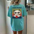 I Hate People Vintage T I Hate People Cat Coffee Women's Oversized Comfort T-Shirt Back Print Chalky Mint