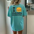 I Love Chicken Sandwich Spicy Nashville Crispy Tender Pickle Women's Oversized Comfort T-Shirt Back Print Chalky Mint