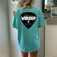 Made To Worship Guitar Pick Christian Cross Graphic Women's Oversized Comfort T-Shirt Back Print Chalky Mint