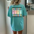 One Hoppy Teacher Cute Happy Easter Day Egg Bunny Ears Women Women's Oversized Comfort T-Shirt Back Print Chalky Mint