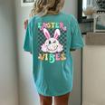 Retro Groovy Easter Vibes Bunny Checkered Smile Girls Women's Oversized Comfort T-Shirt Back Print Chalky Mint