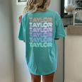 Retro Taylor Girl Boy First Name Pink Groovy Birthday Party Women's Oversized Comfort T-Shirt Back Print Chalky Mint
