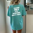 Trendy Pre-K School Teacher Superhero Superpower Learning Women's Oversized Comfort T-Shirt Back Print Chalky Mint