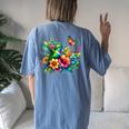Floral Watercolor Hummingbird & Butterfly Women's Oversized Comfort T-Shirt Back Print Blue Jean