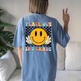 Peace Out 2Nd Grade Teacher Retro Smile Last Day Of School Women's Oversized Comfort T-Shirt Back Print Blue Jean