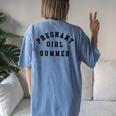 Pregnant Girl Summer Beach Pregnancy Announcement Women's Oversized Comfort T-Shirt Back Print Blue Jean