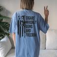 Cigars Whiskey Guns & Freedom Camo Gun Drinking- On Back Women's Oversized Comfort T-Shirt Back Print Moss