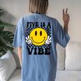 Five Is A Vibe 5Th Birthday Groovy Boys Girls 5 Years Old Women's Oversized Comfort T-Shirt Back Print Moss
