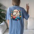 Floral Lion Head With Vintage Flowers Cartoon Animal Lover Women's Oversized Comfort T-Shirt Back Print Moss
