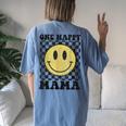One Happy Dude Mama Happy Face 1St Birthday Party Family Women's Oversized Comfort T-Shirt Back Print Moss