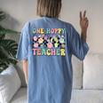One Hoppy Teacher Bunny Easter Day Groovy Retro Boy Girl Women's Oversized Comfort T-Shirt Back Print Moss