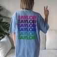 Personalized First Name Taylor Girl Groovy Retro Pink Women's Oversized Comfort T-Shirt Back Print Moss