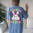 Retro Groovy Easter Vibes Bunny Checkered Smile Girls Women's Oversized Comfort T-Shirt Back Print Moss