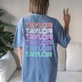 Retro Taylor Girl Boy First Name Pink Groovy Birthday Party Women's Oversized Comfort T-Shirt Back Print Moss