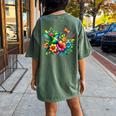 Floral Watercolor Hummingbird & Butterfly Women's Oversized Comfort T-Shirt Back Print Moss