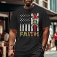 Autism Awareness Faith Cross Autistic Usa Flag For Dad Mens Big and Tall Men T-shirt