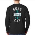 Cruise Saying Seas Day Teal Nautical Anchor Back Print Long Sleeve T-shirt