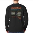Handyman Hourly Rate Price Chart For A Handyman Or Dad Back Print Long Sleeve T-shirt