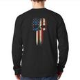 Patriotic Skull Usa Military American Flag Proud Veteran Back Print Long Sleeve T-shirt