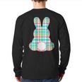 Plaid Pastel Multi Color Gingham Check Easter Bunny Back Print Long Sleeve T-shirt