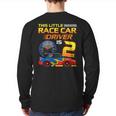 Race Car Driver 2Nd Birthday 2 Years Old Toddler Boy Racing Back Print Long Sleeve T-shirt