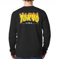 Tokyo Japan Trasher Yellow Orange And Black Flame Back Print Long Sleeve T-shirt