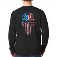 Usa Military American Skull Flag Patriotic 4Th July Mens Back Print Long Sleeve T-shirt