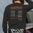 Handyman Hourly Rate Price Chart For A Handyman Or Dad Back Print Long Sleeve T-shirt