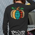 Leopard Print Pumpkin Plaid Aztec Southwest Teal Pumpkin Back Print Long Sleeve T-shirt