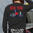 New York City Nyc Ny Skyline Statue Of Liberty Heart Back Print Long Sleeve T-shirt