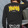 Tokyo Japan Trasher Yellow Orange And Black Flame Back Print Long Sleeve T-shirt