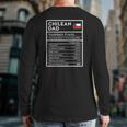Mens Chilean Dad Nutrition Facts National Pride For Dad Back Print Long Sleeve T-shirt