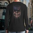 Patriotic Military American Flag Skull Back Print Long Sleeve T-shirt