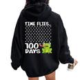 100 Days School Boys Girls Frog Time Flies Fly 100Th Women Oversized Hoodie Back Print Black