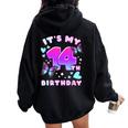 14Th Birthday Girl 14 Years Butterflies And Number 14 Women Oversized Hoodie Back Print Black