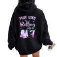 7Th Bday Rolling Into 7 Birthday Girl Roller Skate Party Women Oversized Hoodie Back Print Black