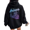 Arizona Az Pride Cactus Desert State Map Women Oversized Hoodie Back Print Black