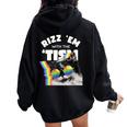 Autism Rizz Em With The Tism Meme Autistic Cat Rainbow Women Oversized Hoodie Back Print Black