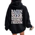 Bacon Beer Whiskey Freedom Women Oversized Hoodie Back Print Black