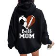 Ball Mom Heart Football Soccer Mom Women Oversized Hoodie Back Print Black