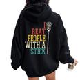 I Beat People With Stick Lacrosse Lax Player Women Women Oversized Hoodie Back Print Black