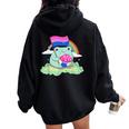 Bisexual Pride Bi Kawaii Frog Mushroom Bisexual Flag Lgbt Women Oversized Hoodie Back Print Black