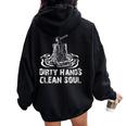 Blue Collar Mechanic Dirty Hands Quote Women Oversized Hoodie Back Print Black