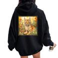 Bobcat Garden Flowers Painting Pet Mom Dad Women Oversized Hoodie Back Print Black