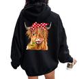 Cow Bandana Farm Animal Highland Cow Graphics Women Oversized Hoodie Back Print Black
