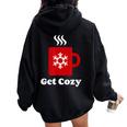 Get Cozy Hot Cocoa Chocolate Coffee Christmas Xmas Women Oversized Hoodie Back Print Black