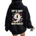 Cute 9 Years Old Girl Butterfly It's My 9Th Birthday Women Oversized Hoodie Back Print Black