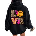 Cute Love Basketball Leopard Print Girls Basketball Women Oversized Hoodie Back Print Black
