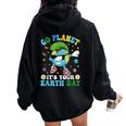 Dabbing Earth Day 2024 Groovy Go Planet It's Your Earth Day Women Oversized Hoodie Back Print Black
